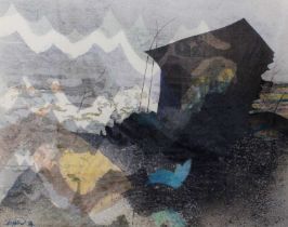 *Sheppard (20th century) Abstract mountainous landscape Signed and dated (19)84, mixed media print