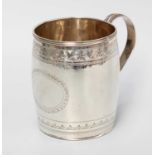 A George III Silver Mug, Maker's Mark Worn, London, 1803, barrel shaped, the rim engraved with