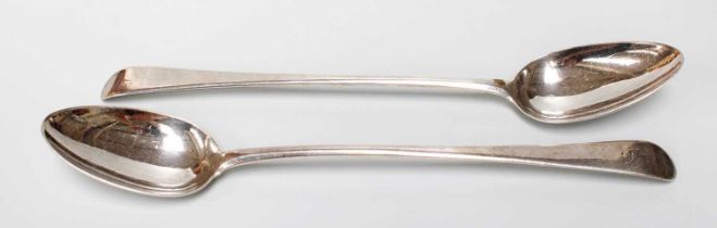 A Pair of George III Silver Basting-Spoons, by Hester Bateman, London, 1787, Old English pattern,