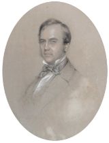 George Browning (19th Century) Head and shoulders portrait of gentleman, in blue silk bow tie Head