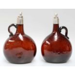 Two Edward VII Silver-Mounted Amber Glass Flasks, by Atkin Brothers, Sheffield, 1904, the jugs