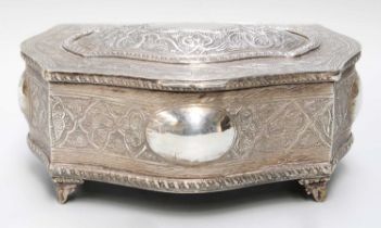An Egyptian Silver Box, Tanta, Second Half 20th Century, 900 Standard, shaped oblong and on four