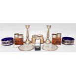 A Collection of Assorted Silver, comprising a pair of circular bowls with blue-glass liners, by