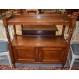 An Early 20th Century Oak Two Tier Buffet Side Cabinet, with turned supports and finials 103cm by