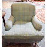 A Laura Ashley Blue Checked Upholstered Armchair, on castors