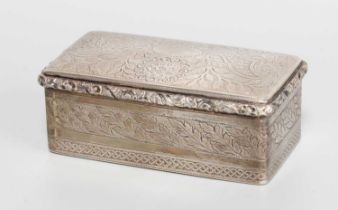 A George III Silver Snuff-Box, Maker's Mark IT, Birmingham, 1817, oblong and engraved with foliage