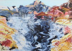 James Hawkins Lake before mountains Signed mixed media, 40cm by 49cm