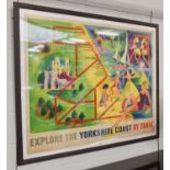 "Explore the Yorkshire Coast by Train", large framed poster published by British Railways, printed