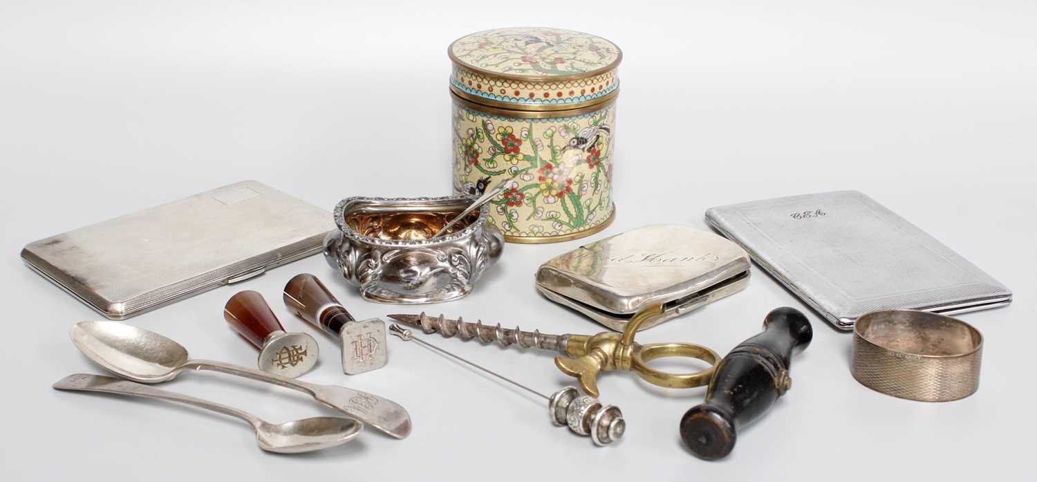 A Collection of Assorted Silver and Other Items, the silver including two differing teaspoons, one