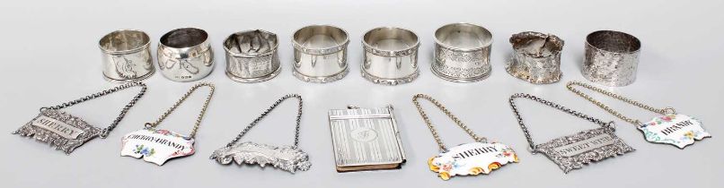 A Collection of Assorted Items, including a pair of George IV silver wine or decanter-labels, by