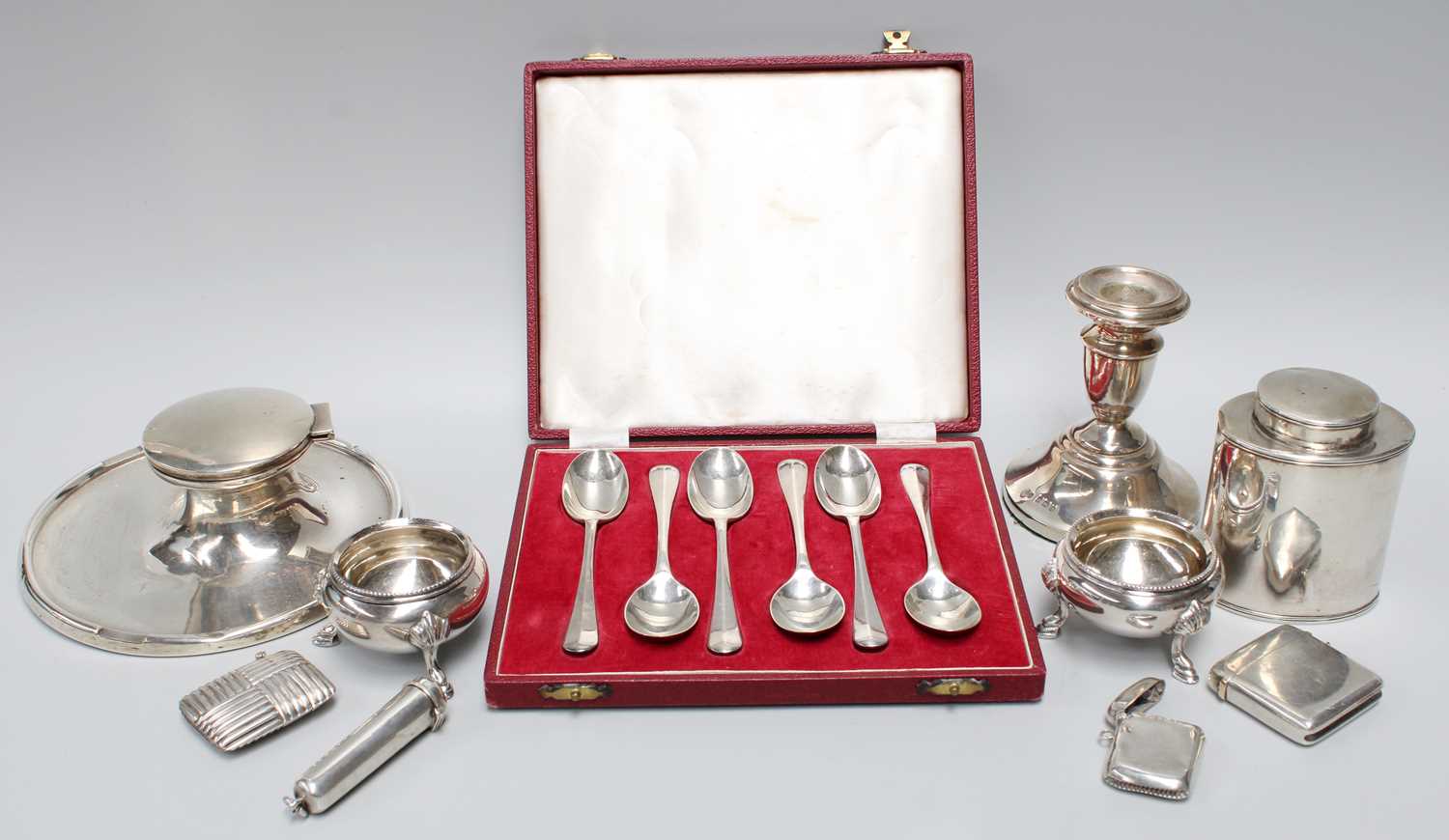 A Collection of Assorted Silver and Silver Plate, the silver including a capstan inkwell; a tea- - Image 3 of 3