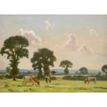 Ernest Higgins Rigg (1868-1947) Cattle grazing in summer pastures Signed, oil on canvas board,