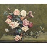 James William Booth RCam A (1867-1953) "Roses" Signed and dated 1936 with original artist's label