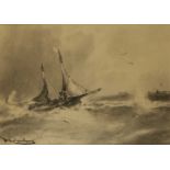 Frank Wasley (1848-1934) Shipping in rough seas Signed, charcoal, together with a further