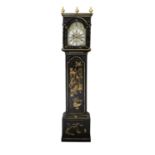 A Black Chinoiserie Eight Day Longcase Clock, signed Jno Stokes, St Ives, No.506, circa 1740, flat
