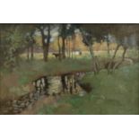 Archibald Russell Watson Allan (1878-1959) Figures and cattle by a woodland stream Signed, oil on
