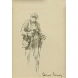 Brian Irving (1931-2013) Farmer carrying a lamb Signed, pencil, together with a charcoal sketch by