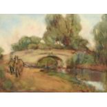 Frederick (Fred) William Mayor IS (1865-1916) Figure and horse before a bridge Initialled, mixed