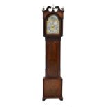 A Mahogany Eight Day Longcase Clock, swan neck pediment, trunk with blind fret work borders,