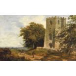 Attributed to James Peel (1811-1906) "Penuntham Church, near Preston, Lancashire" Signed, oil on