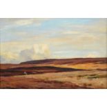 Owen Bowen ROI, PRC am (1873-1967) Figures traversing extensive heather covered moorland Signed, oil