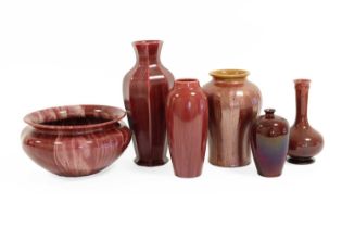 A Pilkington's Royal Lancastrian Fiery Crystaline Glaze Vase, orange, deep pink and red tones,