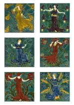 Walter Crane (1845-1915) for Pilkington's Royal Lancastrian: A Set of Six Flora's Train 6" Tiles,