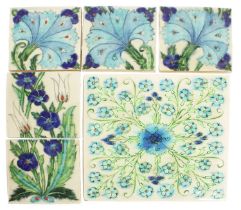 Pilkington's 6" Persian Five Tile Panel, circa 1907, in tones of blue and green, picked out in