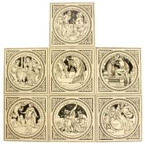 John Moyr Smith (1839-1912) for Minton China Works: Seven Shakespeare Scenes 6" Picture Tiles, black