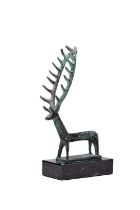 Luristan Style (20th/21st century) Deer Monogrammed, bronze on a granite base, 17cm high In good