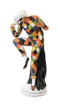 Ceccarelli Ceramiche Arlecchino diamond cheque costume and black cape, terracotta, monogrammed and