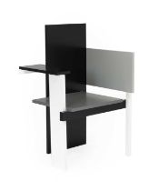 Rietveld Originals Berlin Chair, designed by Gerrit Thomas Rietveld, grey, white and black lacquer