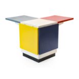 Tecta: M10 Table, designed by Erich Brendel, with four flaps, inside shelf, grey, white, red,