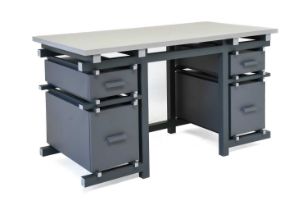 TDS The Design Service: De Stijl Style Oak Desk, 2019, in tones of grey, the rectangular top above