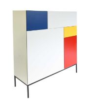 Pastoe: Vision Cabinet De Stijl, blue, yellow, red and white lacquer, on four black legs, labelled