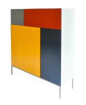 Pastoe Vision Cabinet De Stijl, black, red, yellow, grey and blue lacquer, on four white legs,