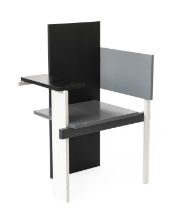 Berlin Chair, originally designed by Gerrit Thomas Rietveld, painted grey, white and black wood