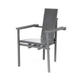 De Stijl Style: A Pair of Chairs, grey lacquer, with demi-lune seats and rectangular backs on a
