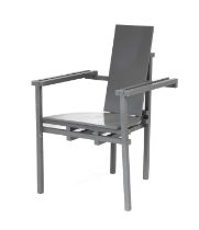 De Stijl Style: A Pair of Chairs, grey lacquer, with demi-lune seats and rectangular backs on a