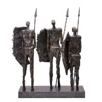 Follower of Lynn Chadwick, CBE RA (1914-2003) Standing warriors Bronze on a granite base, 43cm