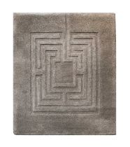 Modernist Grey Carved Rug, Machine Made maze design, maker unknown, 220cm by 160cm Generally in good