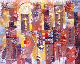 Wisdom (Wiz) Kudowor (b.1957) Ghanaian "Urban Profiles" Signed, inscribed verso and dated 2005,