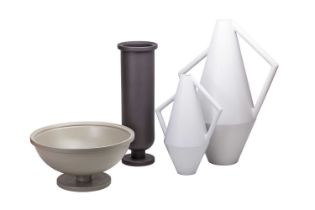 Pedestal Bowl, designed by Aldo Cibic, grey glazed, labelled, 35cm diameter, 17.5cm high Vase,