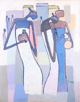 Yomi Momoh (b.1964) Nigerian Music making Signed and dated 2006, acrylic on canvas, 112cm by 89cm