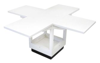 Tecta: K10 Table, designed by Erich Brendel, with four flaps, inside shelf, white ash veneered,