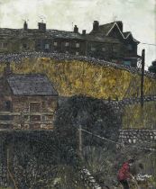 Deryck Stephen Crowther (1922–2007) Figure before houses Signed and dated 1964, oil on canvas, 57.