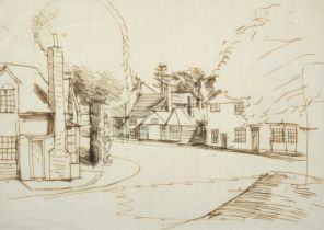 John Aldridge RA (1905-1983) Village scene Pen and ink, 19cm by 26.5cm Provenance: The artist's
