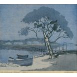 Archibald Bertram Webb (1887–1944) Australian "A Waterside Village" Signed, inscribed and numbered
