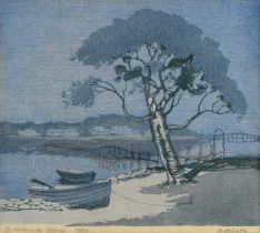 Archibald Bertram Webb (1887–1944) Australian "A Waterside Village" Signed, inscribed and numbered