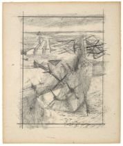 Prunella Clough (1919-1999) Study for "Closed Beach" Pencil on card, 13.5cm by 11.5cm Provenance: